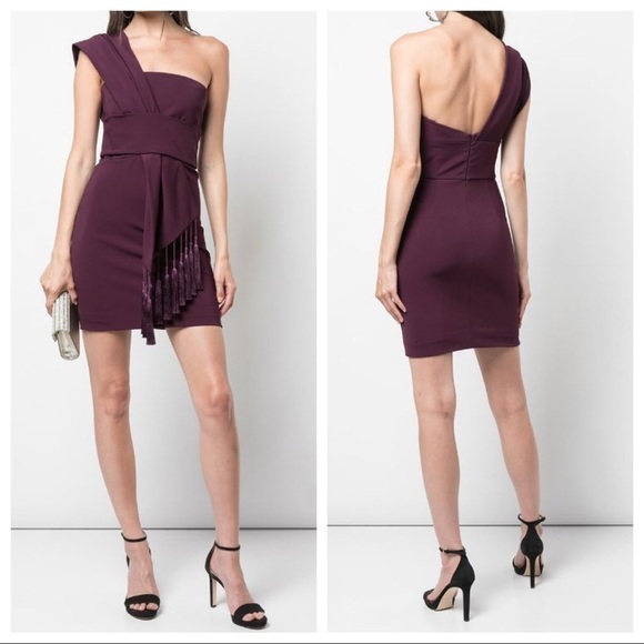 Cushnie Revolve Purple Scarf Fringe Mini Dress 0 New - Picture 1 of 9